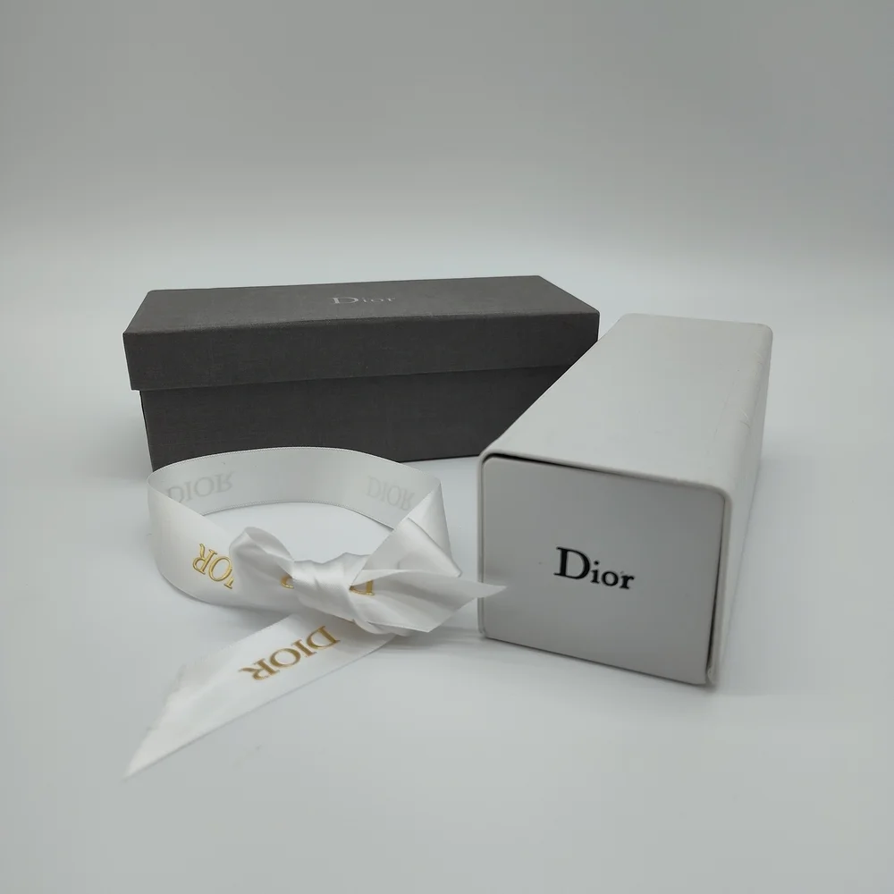 DIOR Sunglasses Case White Cannage Box Gray Fabric Storage Box Ribbon Set EUC